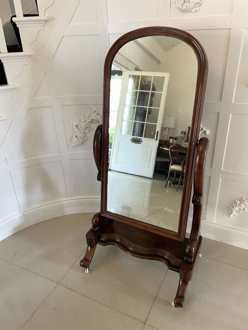 Antique Victorian Quality Mahogany Cheval Mirror - Image 3